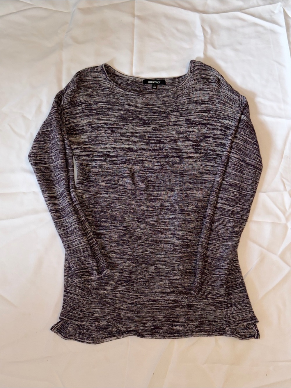 Ellen Tracy Women's Marled Knit Pullover Tunic Sweater Long Sleeve Size L